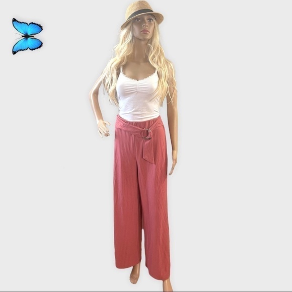 NO boundaries salmon pink stretchy ribbed wide leg pants - Picture 1 of 10